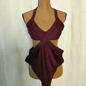 Burgundy Cut Out Wraparound Bathing Suit Size Medium